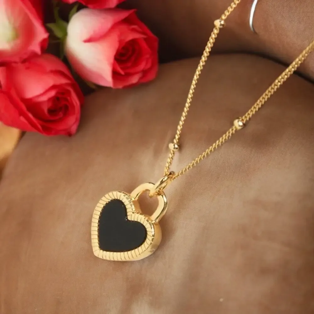 NEW 18K yellow gold plated sterling silver reversible heart necklace jewelry B8A